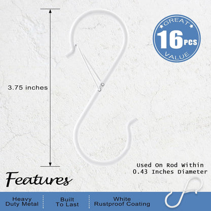 ADIIL 16 Pcs S Hooks for Hanging, Heavy Duty Metal S Shaped Closet Hooks for Plants Kitchen Utensils Bags