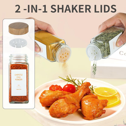 TESUNMU Label4oz (48) Spice Jars with Seasoning Containers, Glass Spice Bottles with Shaker Lids,Funnel, Chalk Pen