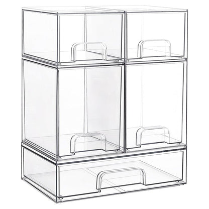 Vtopmart Stackable Storage Drawers Set of 5, Clear Plastic Organizer Bins for Baby Bottle, Beauty Supplies Storage, Ideal for Kichen Countertop, Vanity, Bathroom, Cabinet, Pantry Organization