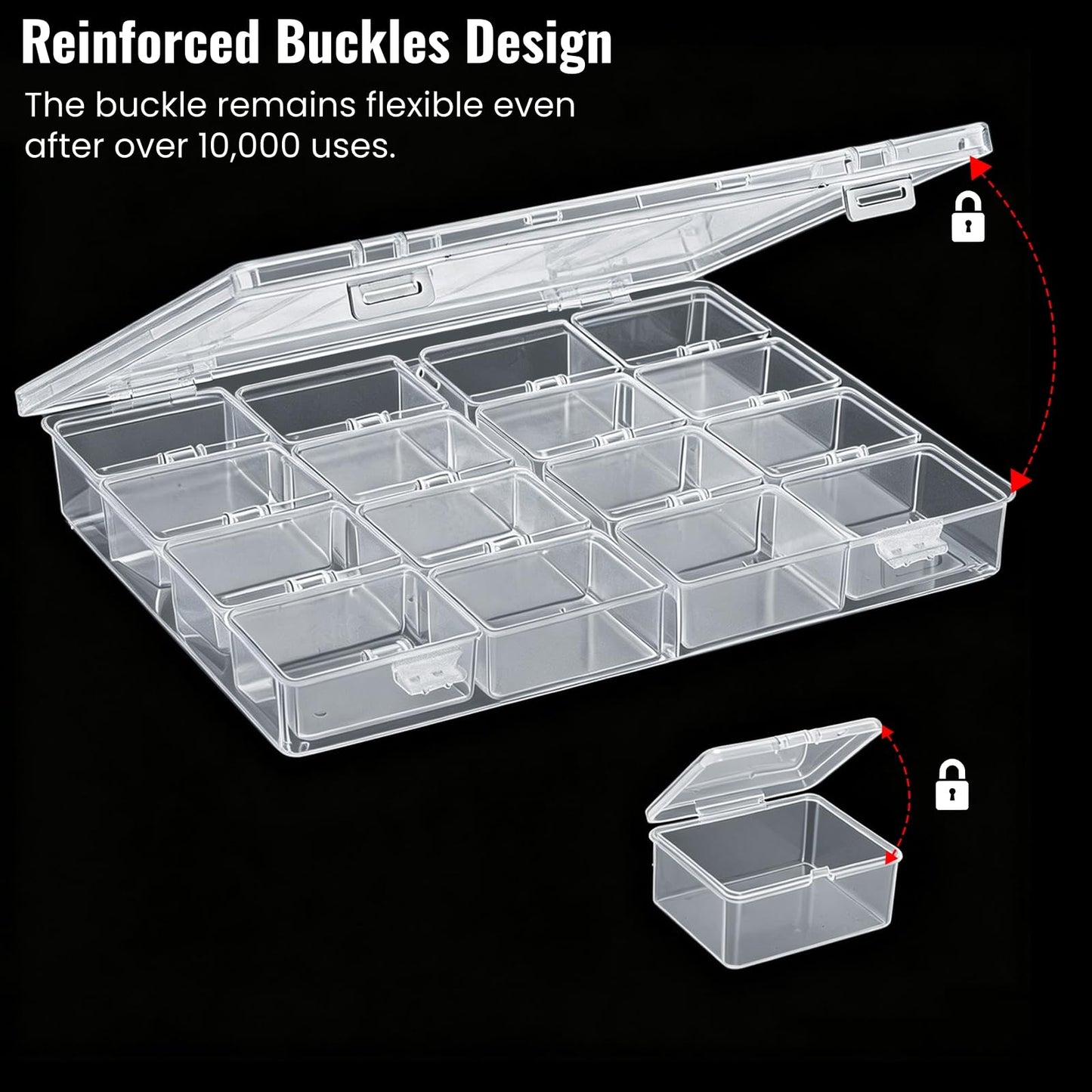 Prygew 4 Pack Bead Storage Container, 64 Grids Small Clear Plastic Nail Organizer Boxes with Hinged Lid, Mini Craft Diamond Organizer Cases for DIY, Fishing Tackles, Screws and Small Parts