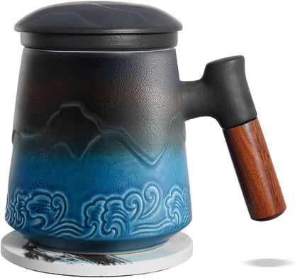 15.2 oz ZENS Tea Cup with Infuser and Lid for Loose Leaf Tea Steeper, Ceramic Tea Mug with Fine Tea Strainers