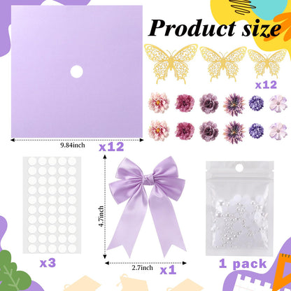 MotiMind 41 Pcs Purple DIY Graduation Cap Decoration Kit, Grad Cap Decorations Grad Hat Topper Faux Assorted Flowers Bows 3D Cream Construction Paper Butterfly Stickers Pearl Adhesive Dots