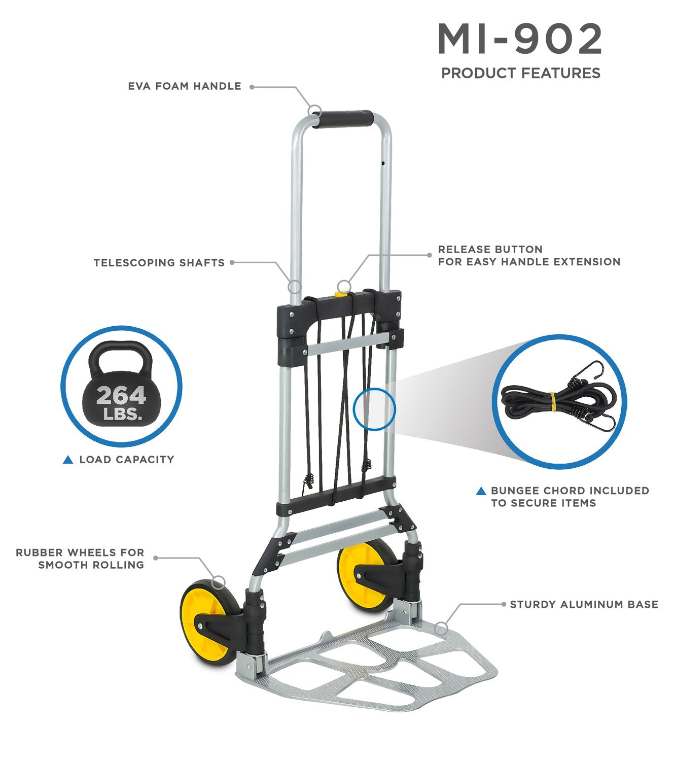 Mount-It! Folding Hand Truck and Personal Dolly, Aluminum Trolley, Heavy Duty 264 Lb Capacity Cart, Dolly Cart with Wheels of Durable Rubber, Soft Grip Telescoping Handle for Indoor Outdoor, Foldable