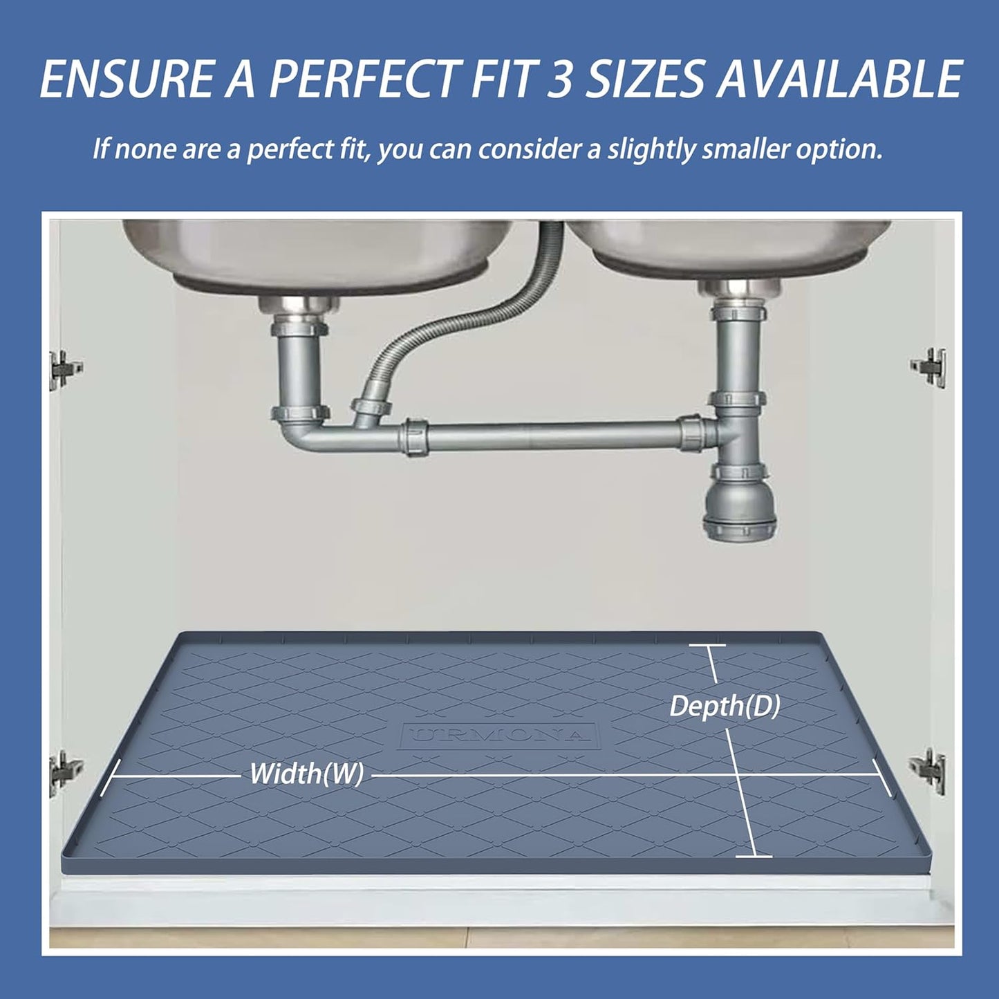 Under Sink Mat for Kitchen, 40" x 22" Silicone Waterproof Liner for Cabinet Sink Protection