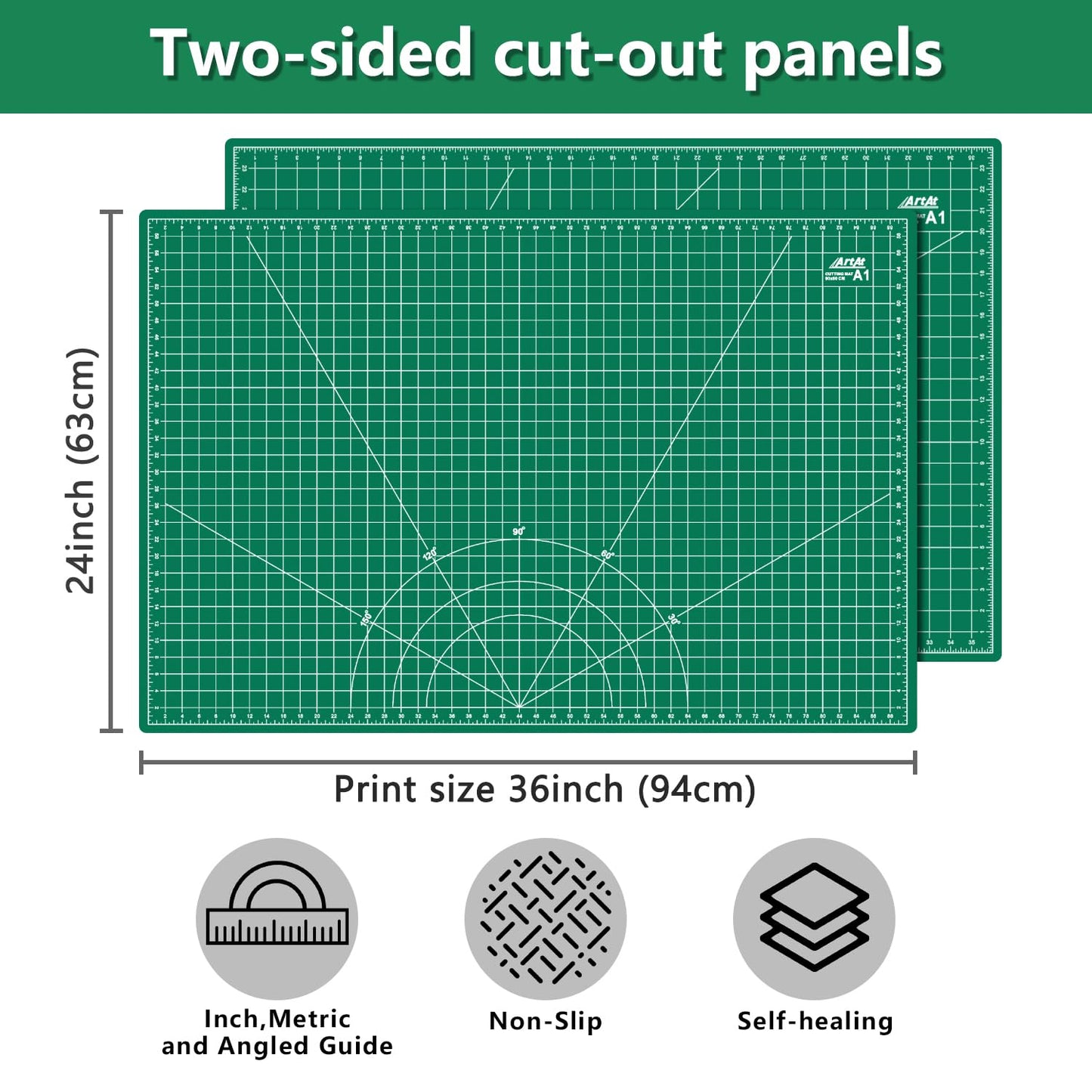 ArtAt Self Healing Cutting Mat: 24 x 36 inch Green Large 5-Ply Double-Sided Durable Non-Slip PVC Cutting Mat for Sewing Quilting Scrapbooking Art & Crafts projects…