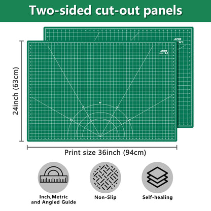 ArtAt Self Healing Cutting Mat: 24 x 36 inch Green Large 5-Ply Double-Sided Durable Non-Slip PVC Cutting Mat for Sewing Quilting Scrapbooking Art & Crafts projects…