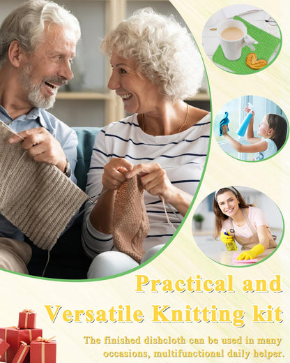 Aeelike Knitting Kit for Beginners, Complete Beginner Knitting Kit Easy Knitting Set Including Knitting Needles Set Cotton Yarn, Learn to Knit Dishcloth with Step-by-Step Instructions, Colorful