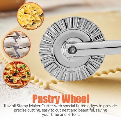 Ultimate Ravioli Maker Press & Dumpling Maker Kit - 10-Hole Ravioli Mold, Pasta Roller, Pastry Wheel & Pierogi Press - Stainless Steel Empanada Maker Machine & Pasta Making Tools for Kitchen (Square)