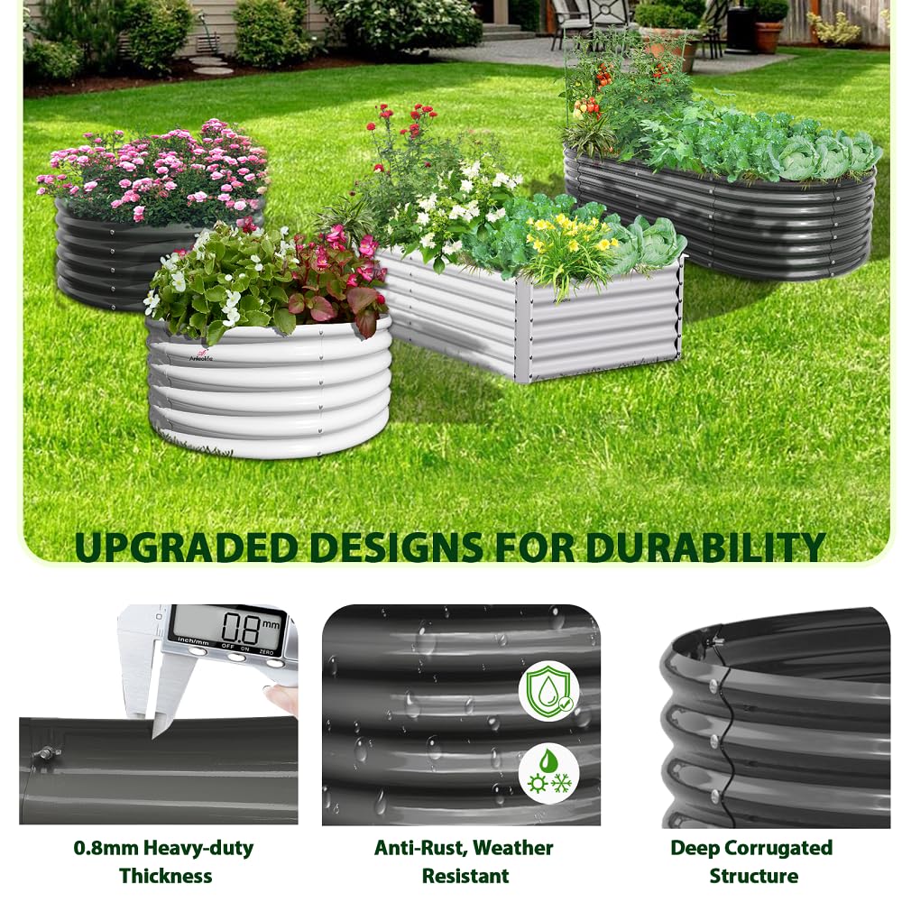 A ANLEOLIFE 6X3X2 ft Galvanized Raised Garden Beds Outdoor-2 Pack, Oval Large Metal Deep Root Planter Box for Planting Vegetables Flowers Herb, Anti-Rust & Easy-Setup, Quartz Grey