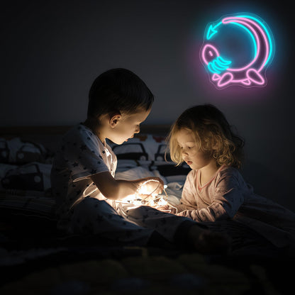 Pink Axolotl Moon Neon Sign for Wall Decor - Cute Animals Kawaii Neon Acrylic USB Powered LED Wall Art Decor, Light Up Sign Dimmable, for Axolotl Lovers Children's Room Kids Birthday 12.99" × 12.91"