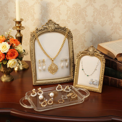 AOZUO 2 Pcs Gold Resin Jewelry Display Stand with Velvet Backing, Vintage Necklace Organizer Ring Holder Earring Holder Jewelry Photography Props Frame for Women Wedding Gifts