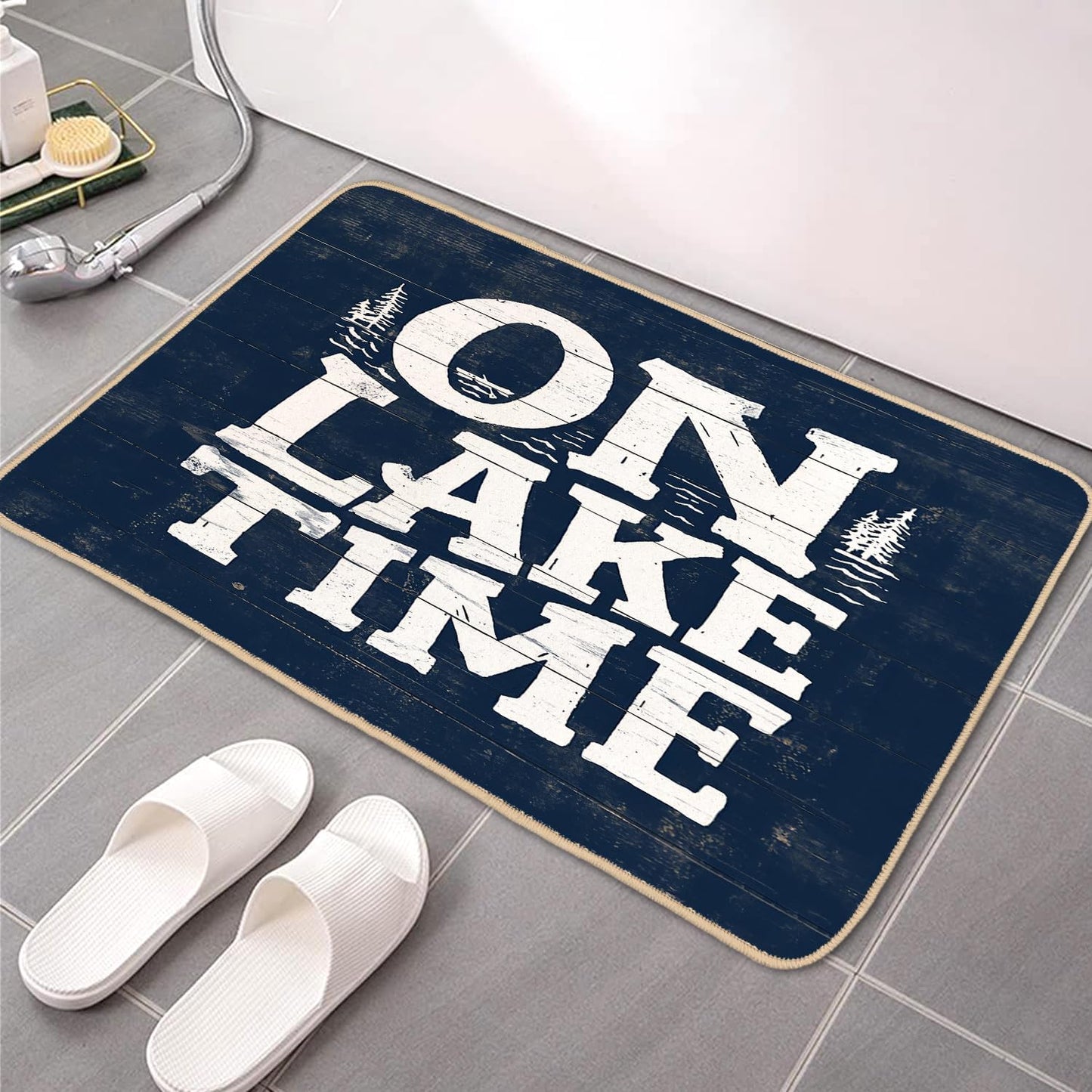 Welcome Indoor Mat - On Lake Time Gifts for Lake Lovers, Blue Lake Porch Mat, 30 x 16 Inch Room Decor