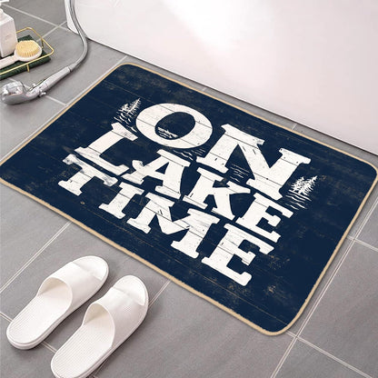 Welcome Indoor Mat - On Lake Time Gifts for Lake Lovers, Blue Lake Porch Mat, 30 x 16 Inch Room Decor