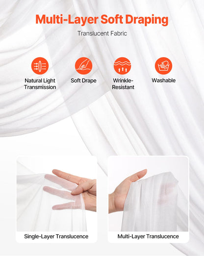 VEVOR Artificial Wedding Arch Flowers Kit, White Wedding Arch Flowers with Drapes Kit (Pack of 4) - 2 Pcs Floral Arrangement, 2 Pcs Sheer Drapes, for Ceremony Bouquets Reception Backdrop Decoration