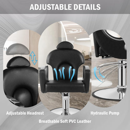 Tythical Salon Chair for Hair Stylist, Reclining Barber Salon Chair with Heavy Duty Hydraulic Pump, 360 Swivel Styling Braiding Hairdresser Chairs for Home Barbershop, Black Sliver