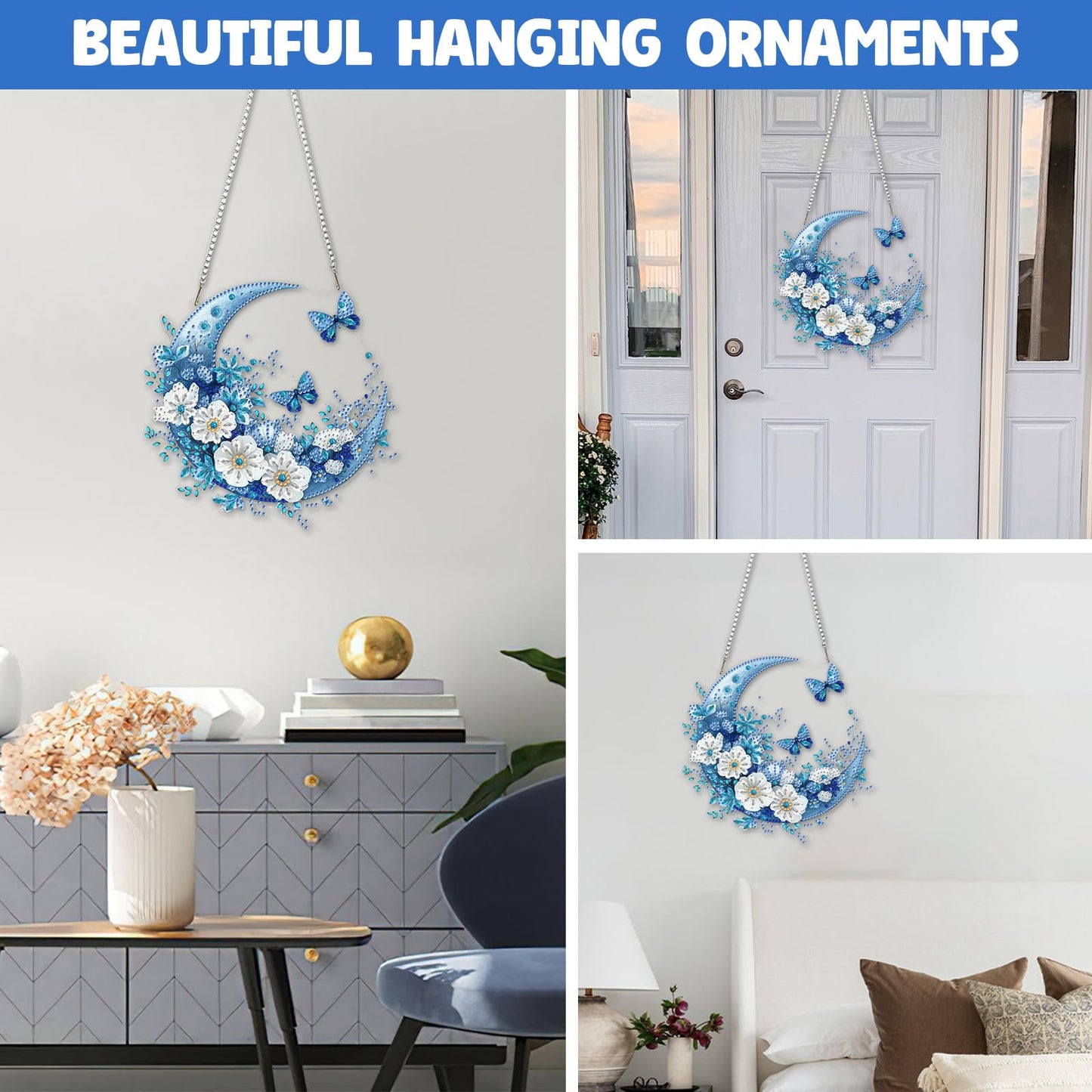 NAIMOER Diamond Art Hanging Kits for Adults Moon Butterfly 5D Special Shaped Rhinestone, DIY Acrylic Diamond Art Painting Window Pendants Home Garden Wall Hanging Ornament Kits, Double Sided