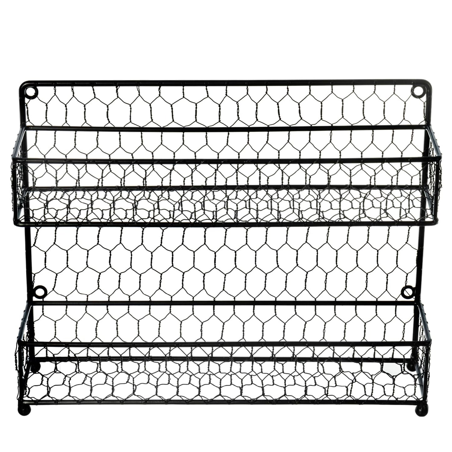 MyGift® Farmhouse Style Metal Wire Spice Rack - Wall Mount or Kitchen Countertop 2-Tier Seasoning Jar Storage Organizer, Black