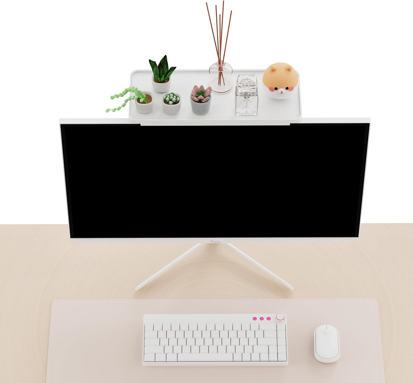 12 inch 13lbs, Pixio White Monitor Storage Top Shelf - Adjustable Platform, Universal Fit, Holds Up to Works on TV