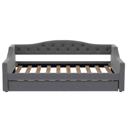 DNYN Twin XL Upholstered Daybed with Trundle(Twin) for Kids,Adults,Solid Wood Bedframe w/Led & Fabric Backrest Design,No Box Spring Needed & Easy Assembly, Gray