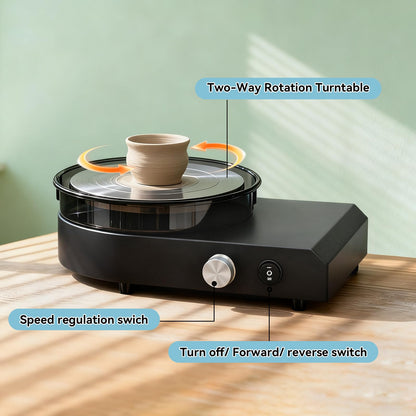 30W Mini Pottery Wheel Kit, 6" Turntable Two-Way Rotation Clay Wheel, Adjustable Speed Ceramic Making Machine, Pottery DIY Machine for Kids and Beginners Black