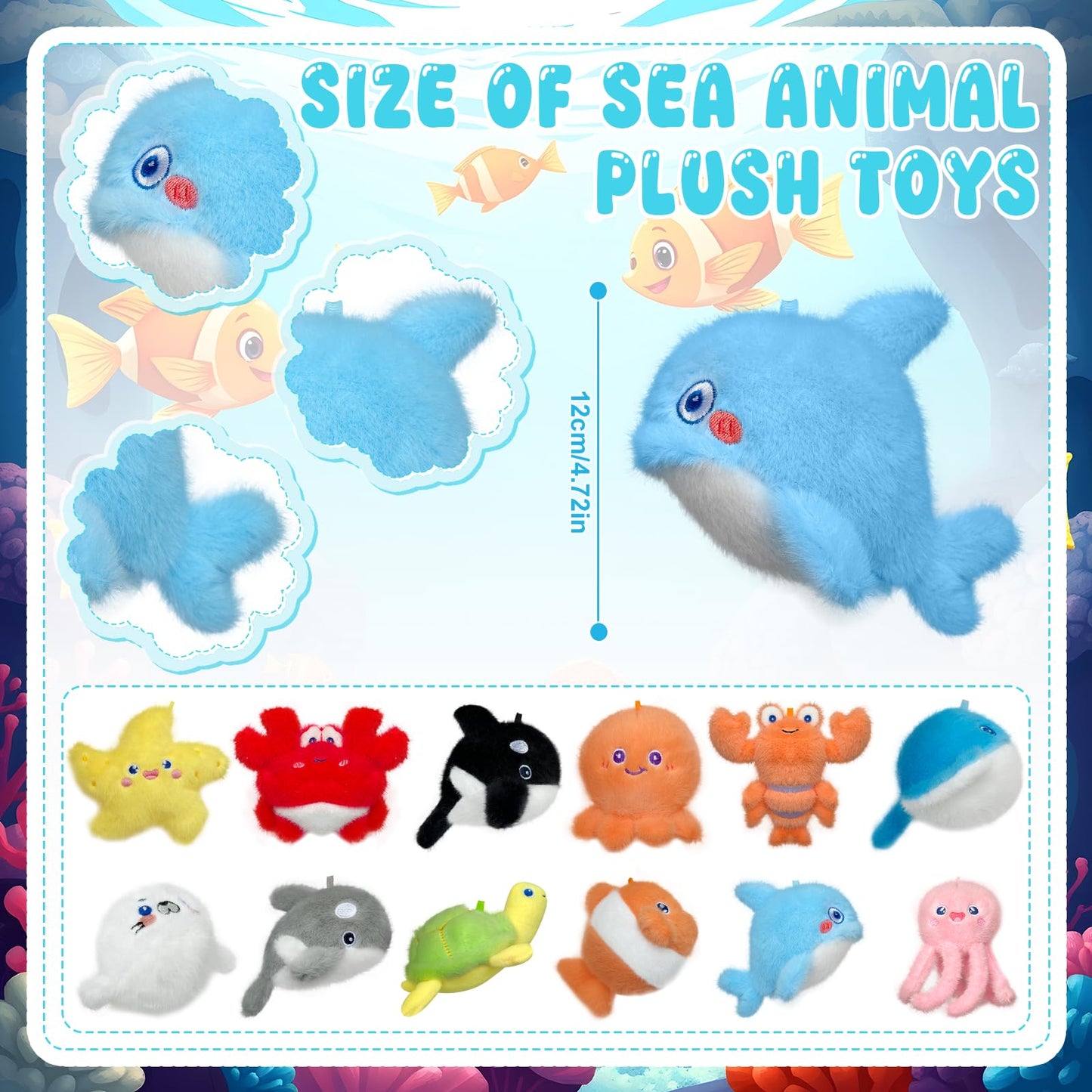 86 Pcs Adopt an Ocean Animal Party Favors Includes 12 Plush Sea Animals 12 Clear Favor Boxes 12 Adoption Cards 1 Adoption Sign Blue Raffia 48 Artificial Water Plants for Kids Sea Animal Adopt Party