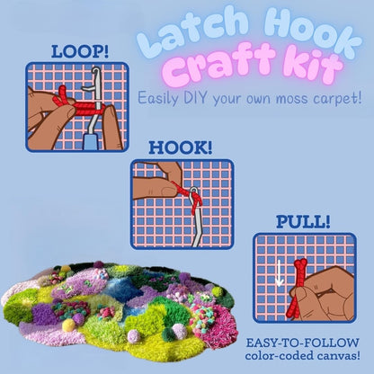 Latch Hook Rug Kit DIY Crochet Carpet for Adults Kids Beginners, Moss Garden Pre-Printed Canvas Yarn Rug Hooking Kits, Creative Craft Home Decor Ideal for Learning Rug Making