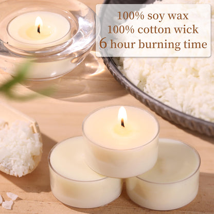 DEVI Soy Tea Lights Candles 200 Pack, 6 Hour White Tea Candles Bulk, Soy Wax Tea Lights Bulk-6 Hours Long Burning, Unscented Small Votives Bulk for Wedding Favors, Party Events, Shabbat,Home Decor