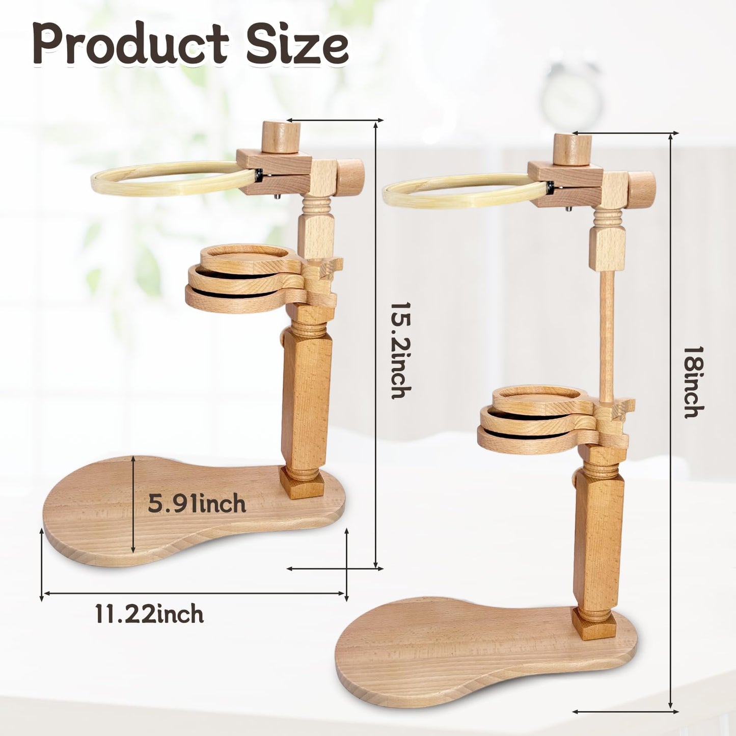 Biaungdo Adjustable Rotated Embroidery Hoop Stand with 5 Pack 5 Sizes Hoop, Wooden Embroidery Hoop Holder Frame & 3 Bowls for Cross Stitch, DIY Craft Sewing Projects