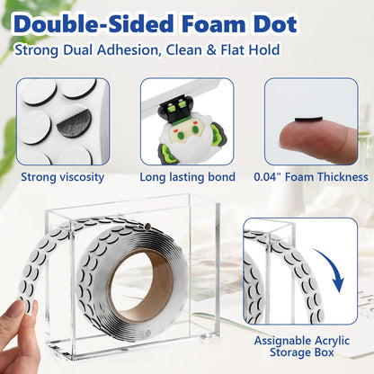 HKSZEH 400 PCS 1mm Double Sided Foam Dots with Acrylic Box 0.4" Foam Round Dots 3D Craft Foam Tape Dual Adhesive Foam Mounts Foam Pop Dots for Art Crafts DIY(Black with Box,0.4" Diameter,1mm Thick)