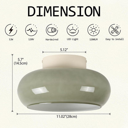 TeHenoo Modern LED Ceiling Light,11 inch,Olive Green Milk Glass Shade,3000K/Warm White/15W,Mid Century Flush Mount Light for Hallway,Laundry Room,Living Room