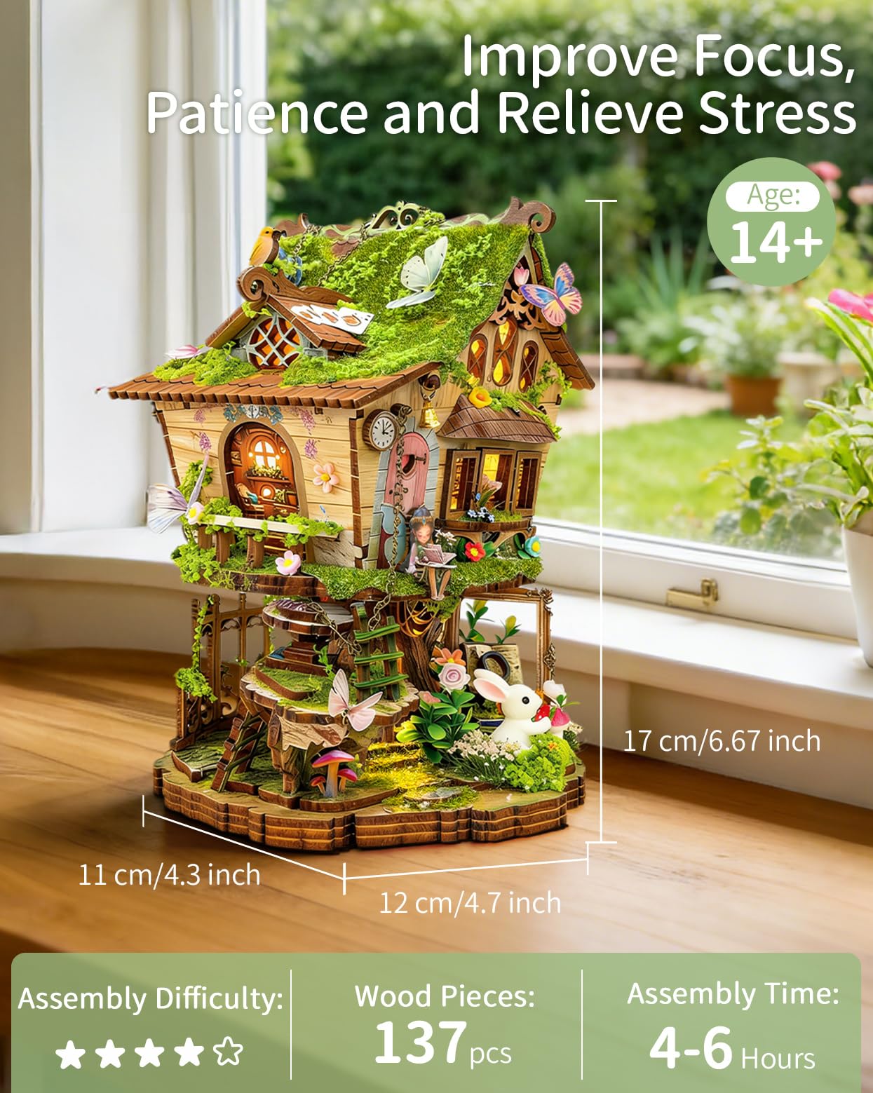 BELEEV DIY Miniature House Kit with LED Light, Fantasy Tree House Book Nook Kit for Adults, 3D Wooden Puzzle Model Building Kit, Dollhouse Bookshelf Decor, Creative Crafts Gift for Teens Adults