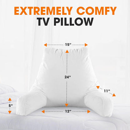 Cheer Collection Reading Pillow with Arms Portable Bed Pillow for Sitting Up & Support, Foam-Filled Back Rest Pillow
