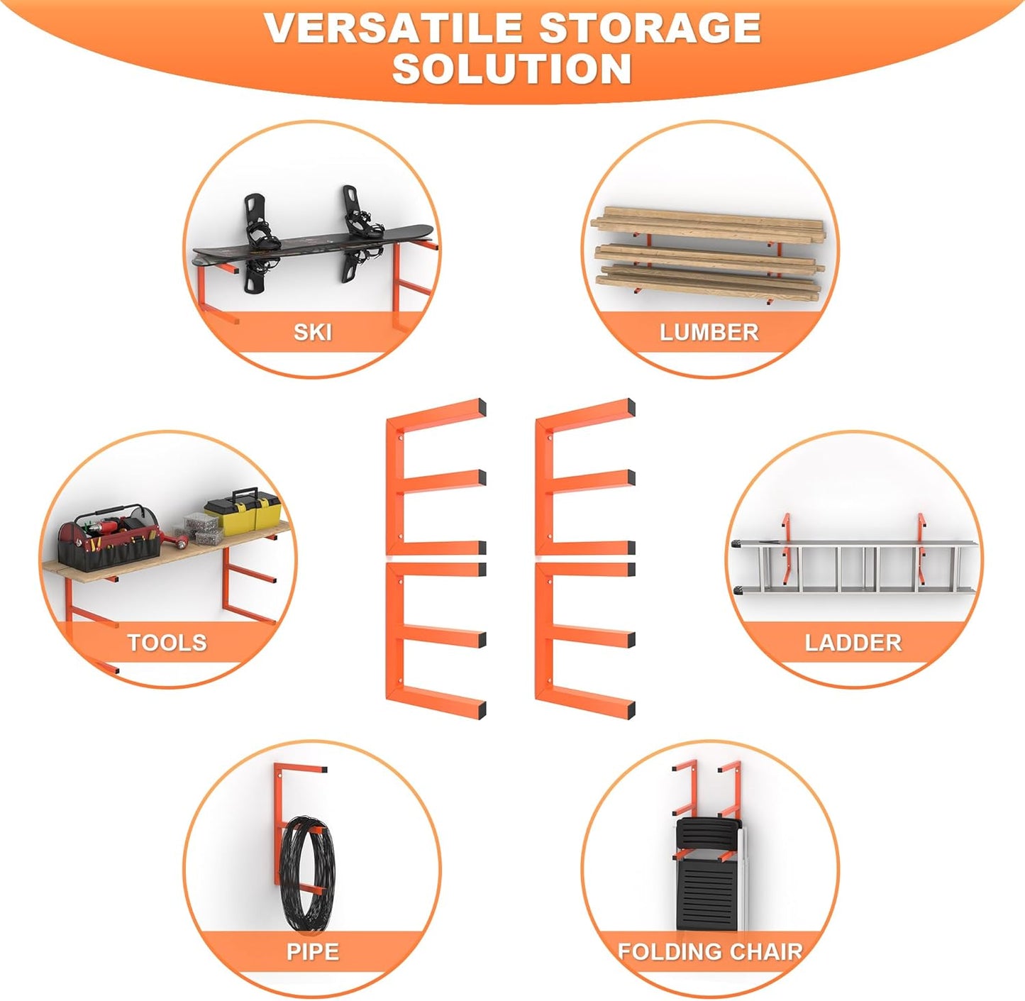 Ultrawall Lumber Storage Rack - Heavy-Duty Wall-Mounted Wood Organizer | Holds 220 LBS Per Level (Pack of 4, Orange)