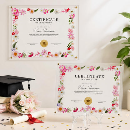Novabright 2 Set 2026 8.5x11 Floral Acrylic Graduation Certificate Frame Pressed Flower Wall Mount Floating A4 Picture Frame Double Panel for Graduation Certificate Degree Document Memory Picture Gift