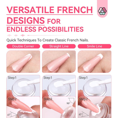 Saviland French Tip Nail Stamp - 4PCS Nail Art Stamper Kit Clear Silicone Nails Stamping Long & Short Jelly Stamper with Scrapers Nails Stamper Kit for French Manicure Nail Art Home DIY Salon