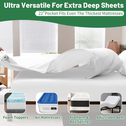 Overket Extra Deep Pocket King Sheets 18-24 Inch 100% Egyptian Cotton 1000 Thread Count Sateen Weave Soft Breathable 4 Pieces（King，White）