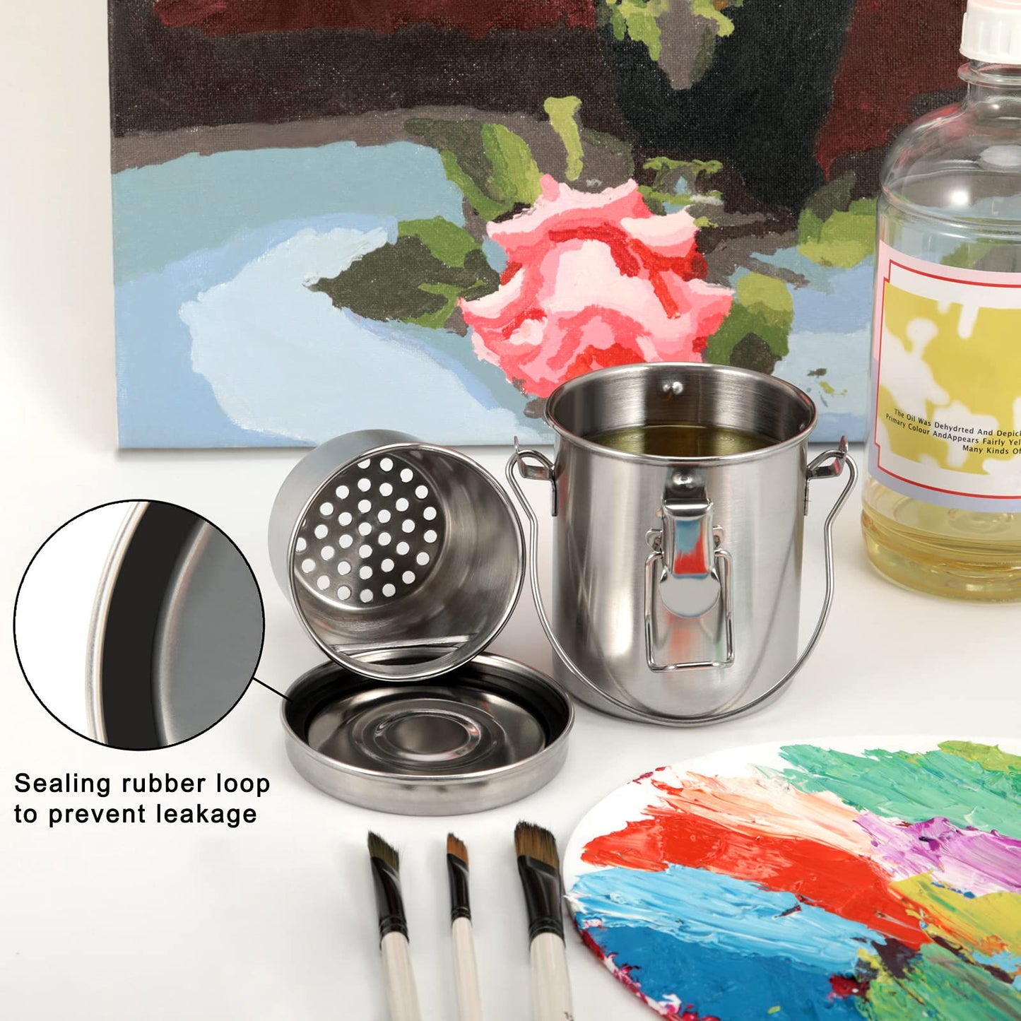 MyLifeUNIT Paint Brush Cleaner, Stainless Steel Brush Holder for Painting, 10oz