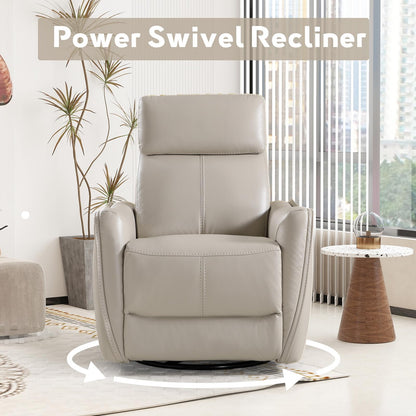 Bonzy Home Power Swivel Rocker Recliner Chair with USB Port, Wide Seat, Head & Lumbar Support, Upholstered Glider Chair for Living Room, Nursery, Silver