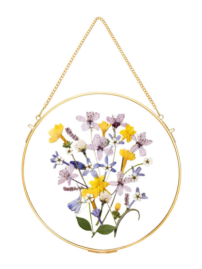 REDHUGO Handmade Brass Floating Frame, Double Glass Round Picture, Wall Hanging for Pressed & Dried Flowers, Circle, Gold (FRAME ONLY)