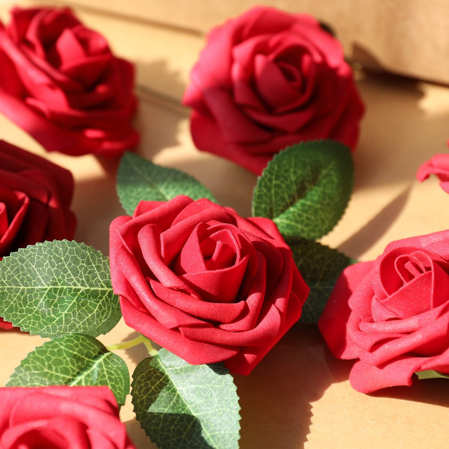 AmyHomie Artificial Flowers Dark Red Rose 25pcs Real Looking Fake Roses w/Stem for DIY Wedding Bouquets Centerpieces Arrangements Party Baby Shower Mothers Day Christmas Tree Decorations
