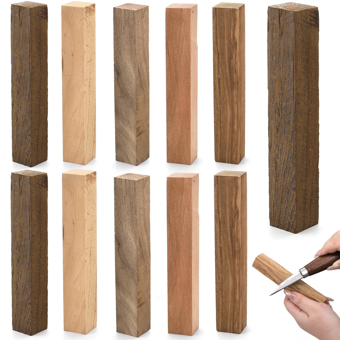 Cididu 10 Pack Exotic Wood Pen Blanks, Wood Blanks for Pen Turning, Unfinished Carving Blocks, Hard Woodcarving Block for Pen Making Supplies DIY Crafts Gifts, Easy to Drill, 5'' x 3/4''
