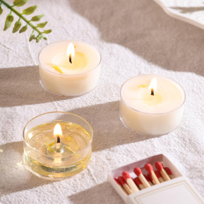 Vanilla Scented Tealight Candles, 48 Pack- Extended 4-5h Clear Cup Scented Tea Lights with Handmade Floral Surface, 100% Natural Palm Wax Tealights Smokeless for Home Cozy Night, Holidays