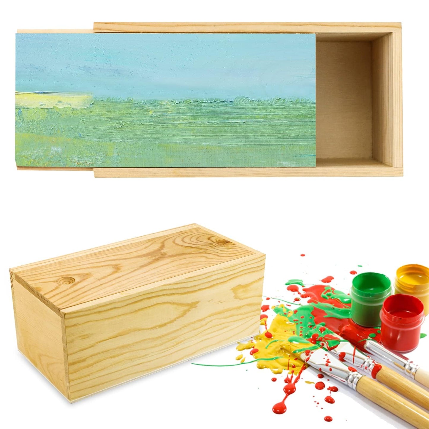 BILLIOTEAM 2 Pack Unfinished Wood Storage Box with Slide Lid,Blank Natural Wood Case Container for Christmas,Wedding,Party,Gift Jewelry Box,DIY Craft,Hobbies,Home Storage(7.87" x 3.94" x 3.15")