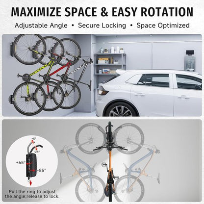 BYHUME Bike Rack | Space-Saving Vertical Wall Mount with 150° Swivel - Holds Up to 66lbs, 2 Pack