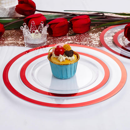 U-QE 120PCS Red Plastic Plates for Party - Red Plates Disposable Heavy Duty - Fancy Disposable Plates Include 60 10" Dinner and 60 7" Dessert Platos for Party, Mother's Day & Special Moments