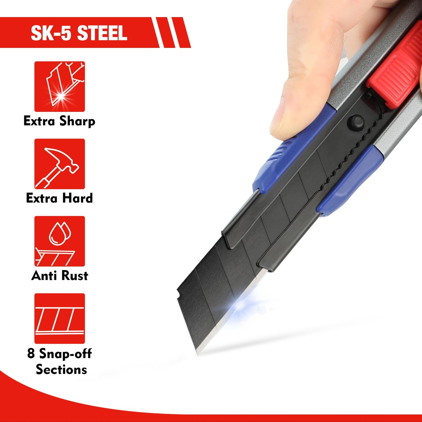 WORKPRO 18mm Retractable Utility Knife, Heavy Duty Snap-off Box Cutter with 10-Piece SK5 Blades for Cartons, Cardboard and Boxes, Perfect for Office and Home Use