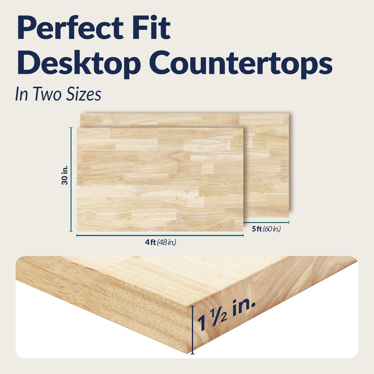 Howizz Butcher Block Countertop 60 x 30 x 1.5 Inches - Unfinished Hevea Solid Wood Table Top, Wood Countertop for DIY for Desk Top, Workbench Top, Kitchen Countertop