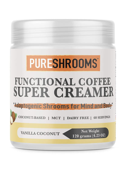 120g 4.2 oz) Functional Coffee Super Creamer - Vanilla - Coconut Milk Powder, MCT, Organic Lions Mane, Reishi