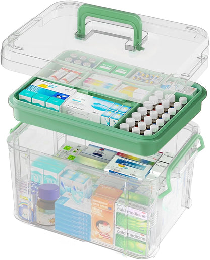 15QT ANYPROLUS Clear Medicine Organizer Box with Handle, Plastic Medicine Container with Tray First Aid Box Empty