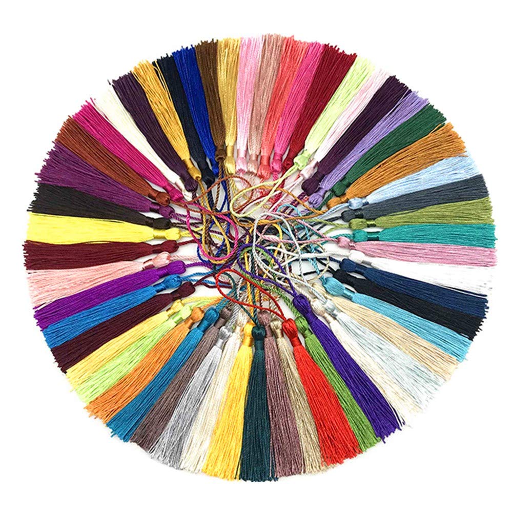 120 Pieces 5inch Silk Floss Tassels with Hang Loops Mini Tassels Mala Tassel Kits for Bookmarks Earring Jewerly Making Belt Clothing Curtain Decorations (Multi)